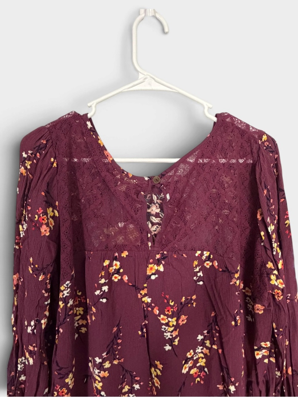 Mason & Belle Women’s Floral Lace Yoke Blouse - Purple Large NWT PTP 22” - Picture 4 of 9